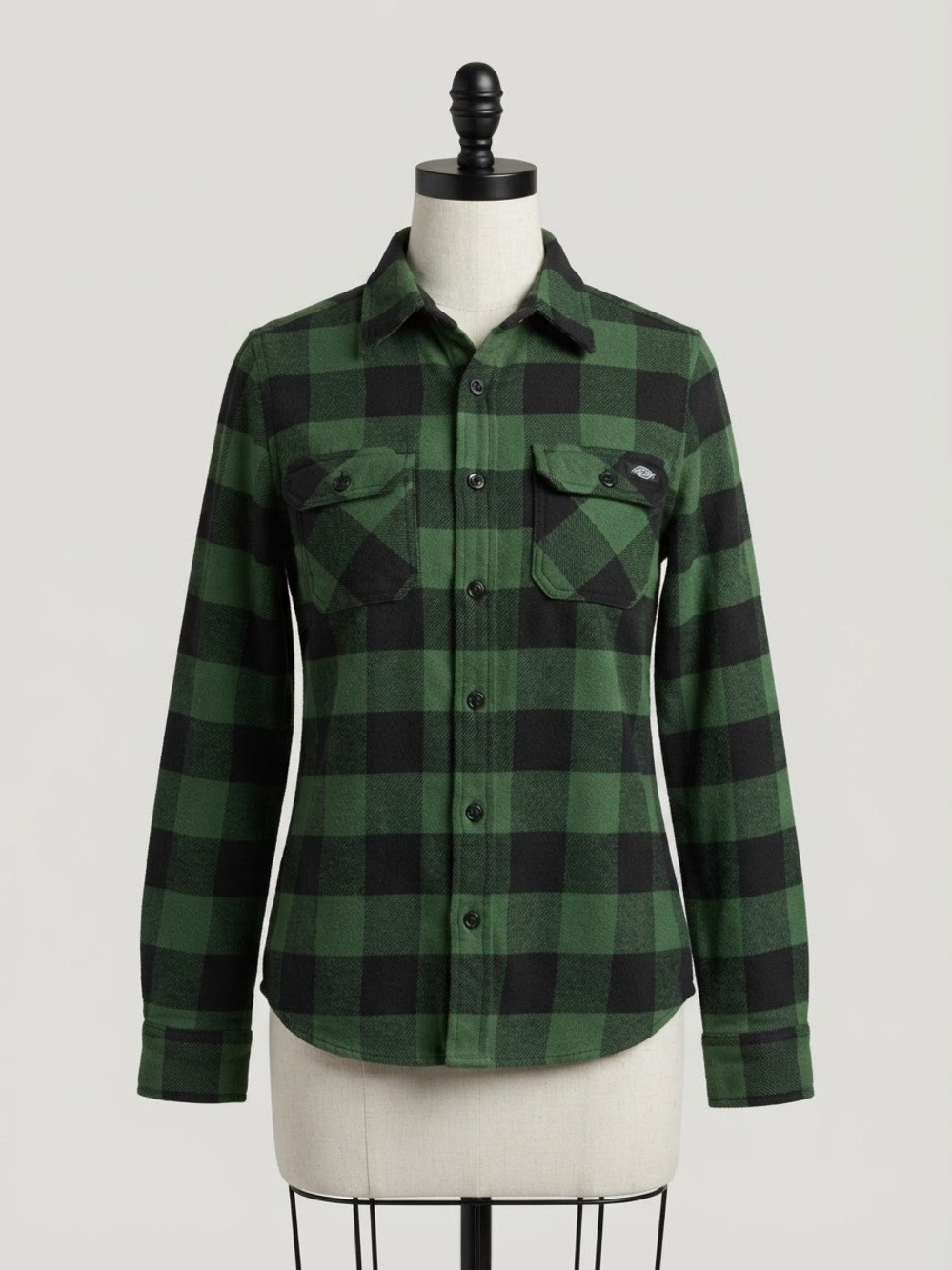 Dickies Green Black Buffalo Plaid Flannel Shirt Button Up Medium M